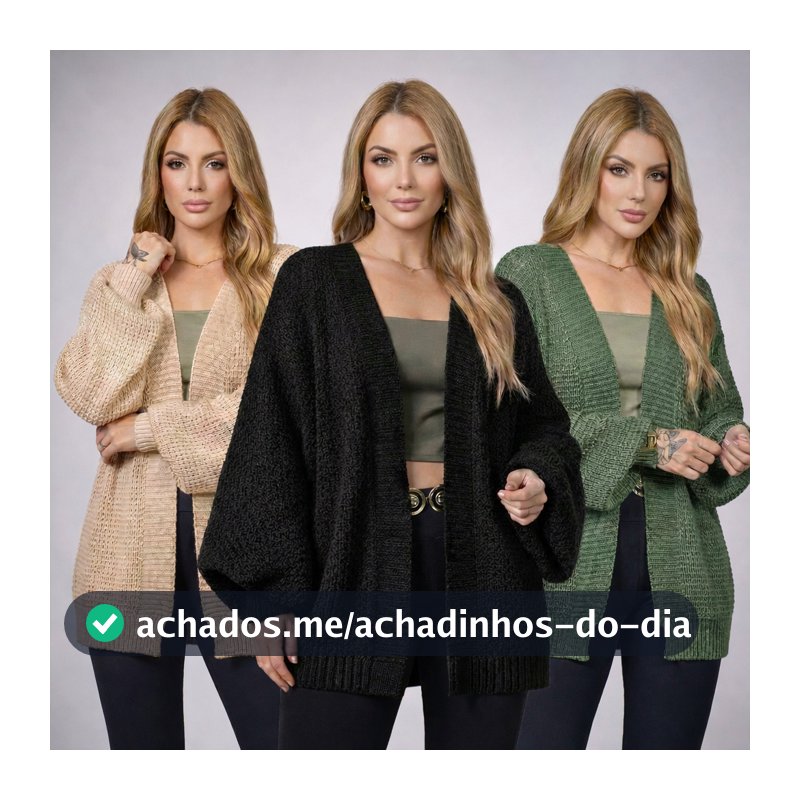 Cardigan Kimono Tricot Manga Bufante Longa Tricot Encorpado Casaco Mangas Amplas Moda Outono Inverno