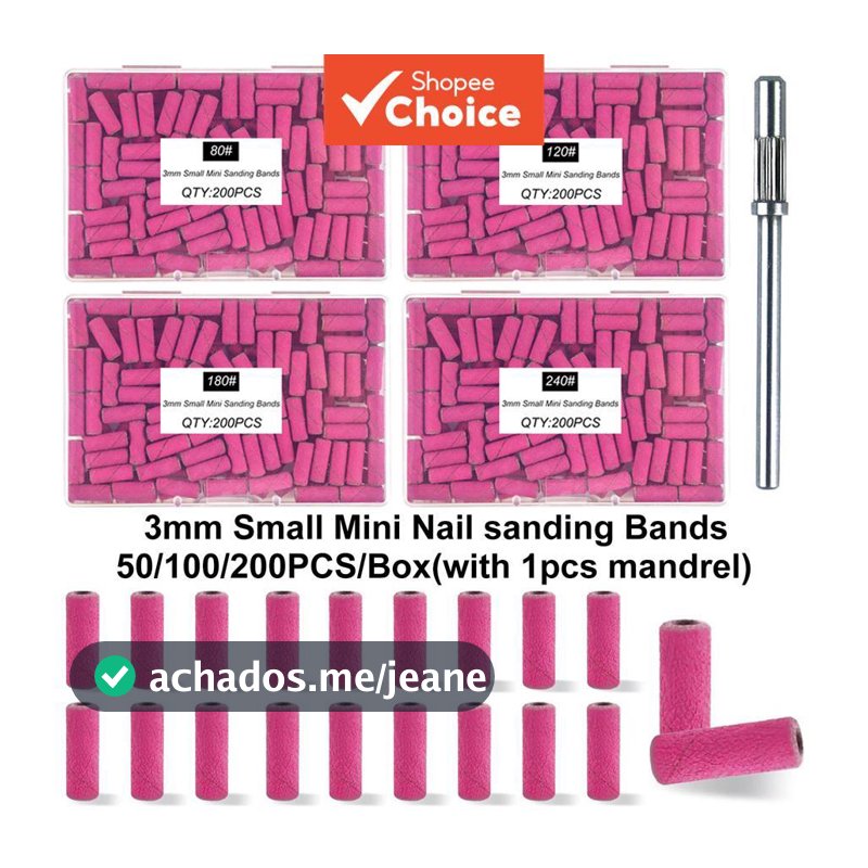 Mini Lixas de Unha 80#120#180#240# Diversos Grãos com Mandril de Metal para Salão, Casa e Manicure