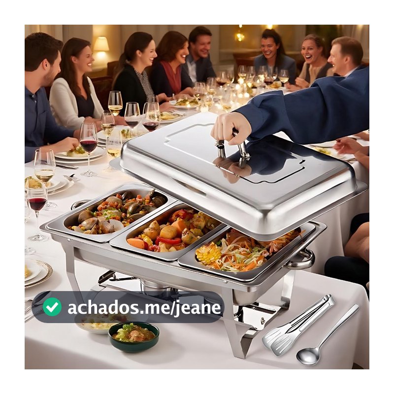 Rechaud Profissional Inox 12L com 1, 2 ou 3 Divisórias para Buffet Festas Eventos NOXMIX