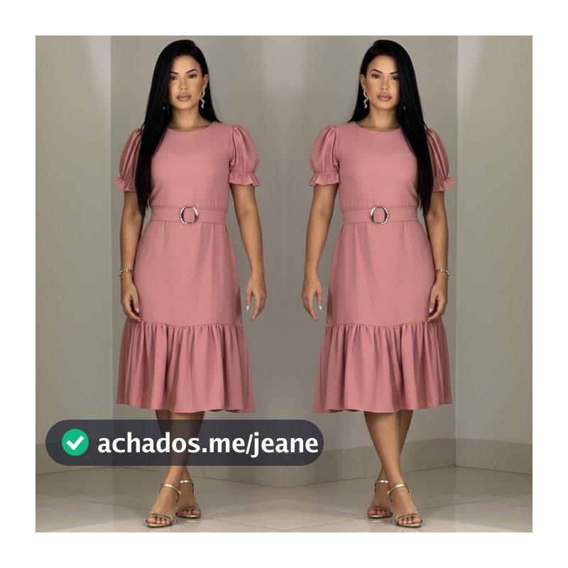 Vestido Midi Bella Dunas Grace Crepe Leve com Babado Solto e Elegante Leveza e Sofisticado com Manga Curta