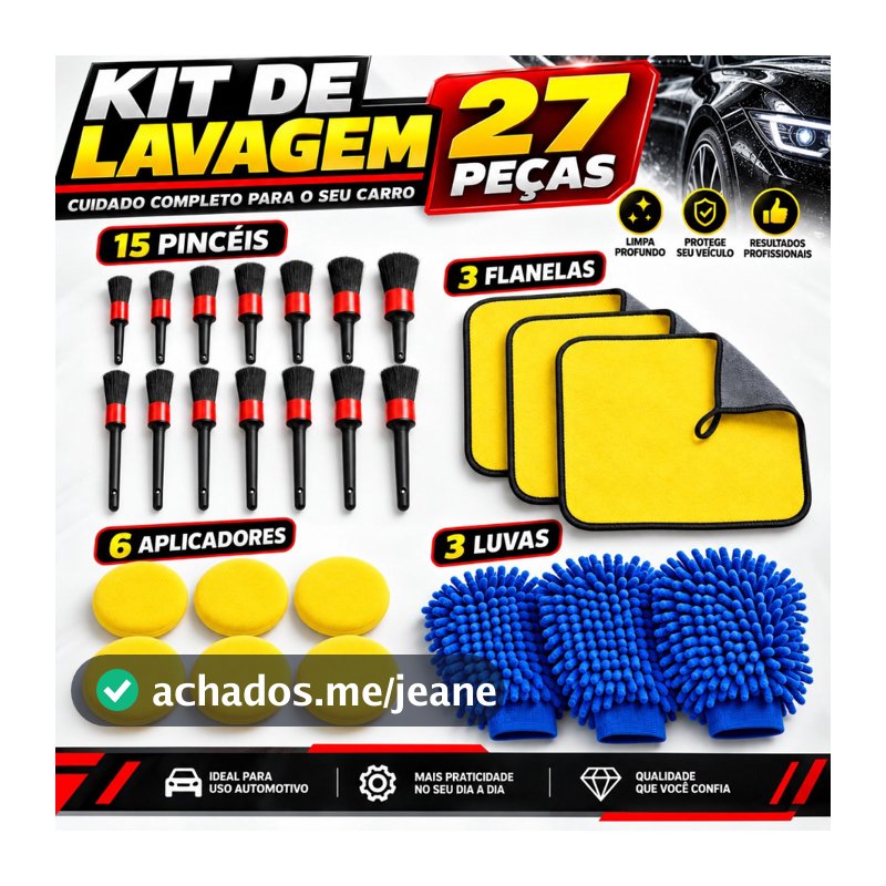 27-Piece Car Wash Kit Sponge + Tire Brush + Flannel + Wax Applicator + Microfiber Glove + Brush Kit