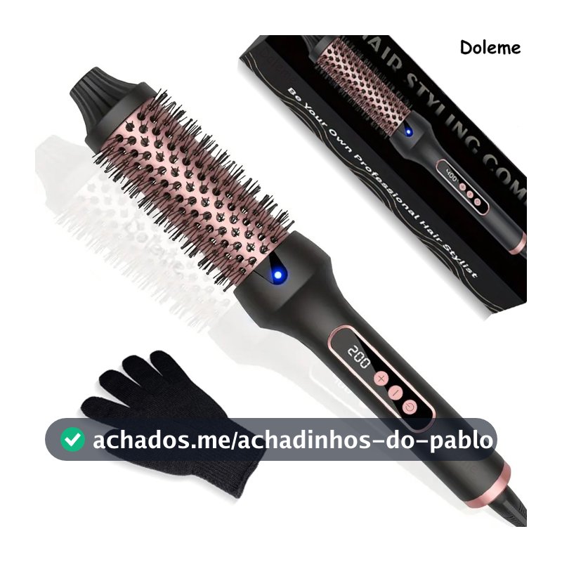 Escova Térmica 3 em 1 Alisadora e Modelador de Cachos 38mm com Íons 110°C–200°C