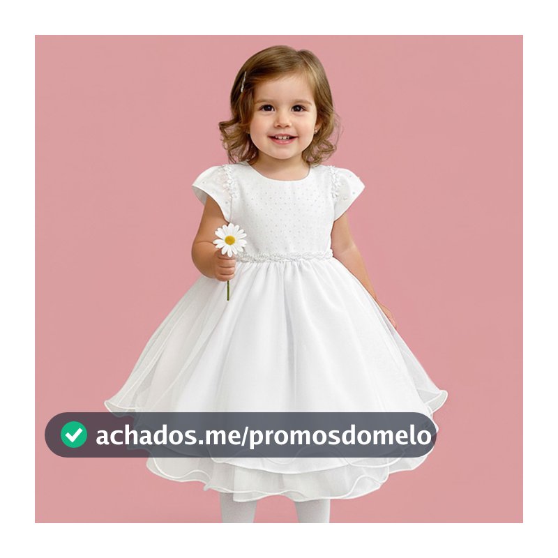 Vestido Bebe Batizado Manga Princesa Saia Gode Cinto Pérolas P M G e 1 2 3 - (6479/6480)