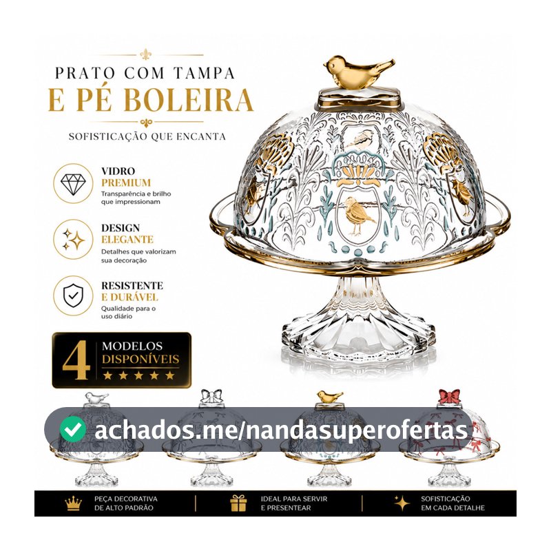 Boleira de Vidro Cristal Pequena Luxo Bolo Doce Queijeira Mesa Posta 20cm