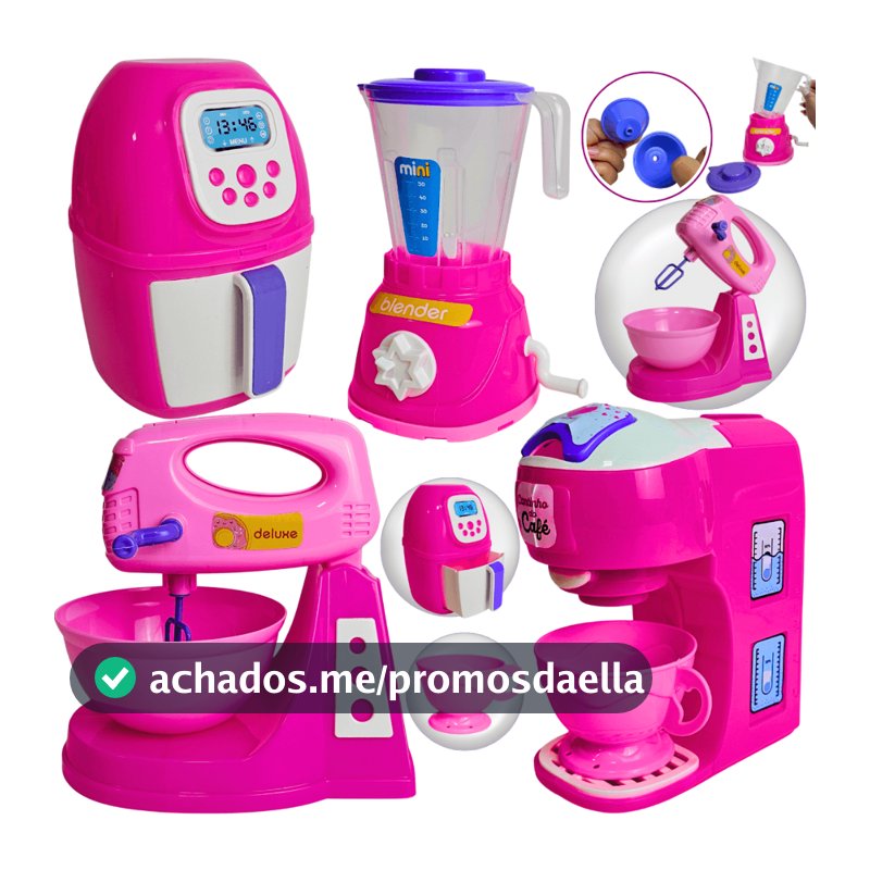 Kit Cozinha Infantil de Brinquedo Modelo Novo Eletrodomésticos Utensílios C/ 6 peças Acessórios