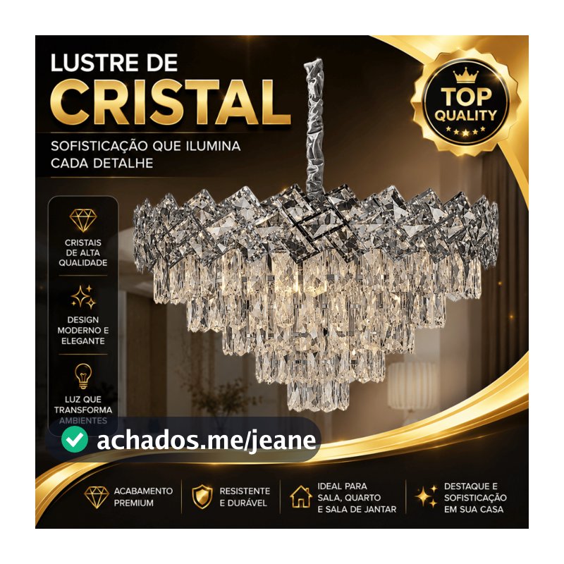 Lustre Cristal K9 Premium Redondo Pendente Sala de Jantar Luxo Prata E14 Bivolt Corrente Ajustável