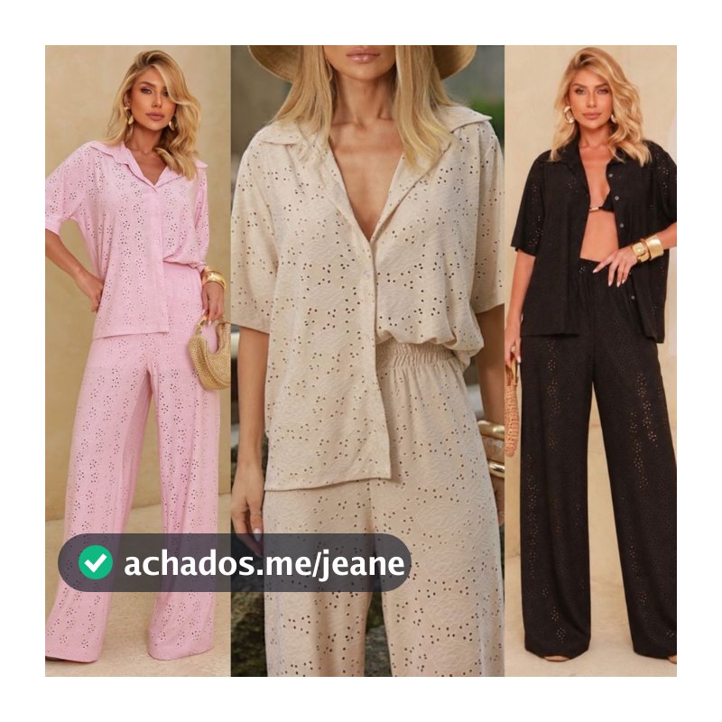 Conjunto Feminino Camisa Calça Pantalona Malha Laise Casual Saída de Praia Verão Elegante