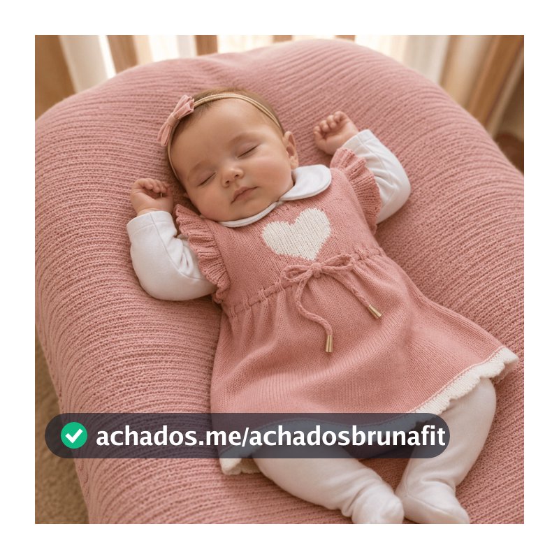 Saída de Maternidade Kit Tricot Menina 5 pecas Vestido Rosa Off White Branco Vestidinho Coração Delicado Envio Imediato