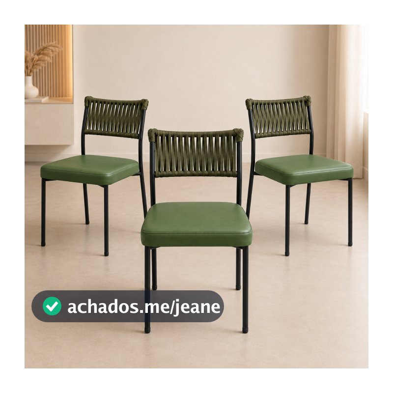 Kit 3 Cadeiras Atena Sala de Jantar Moderna Corda Náutica Cozinha Área Gourmet