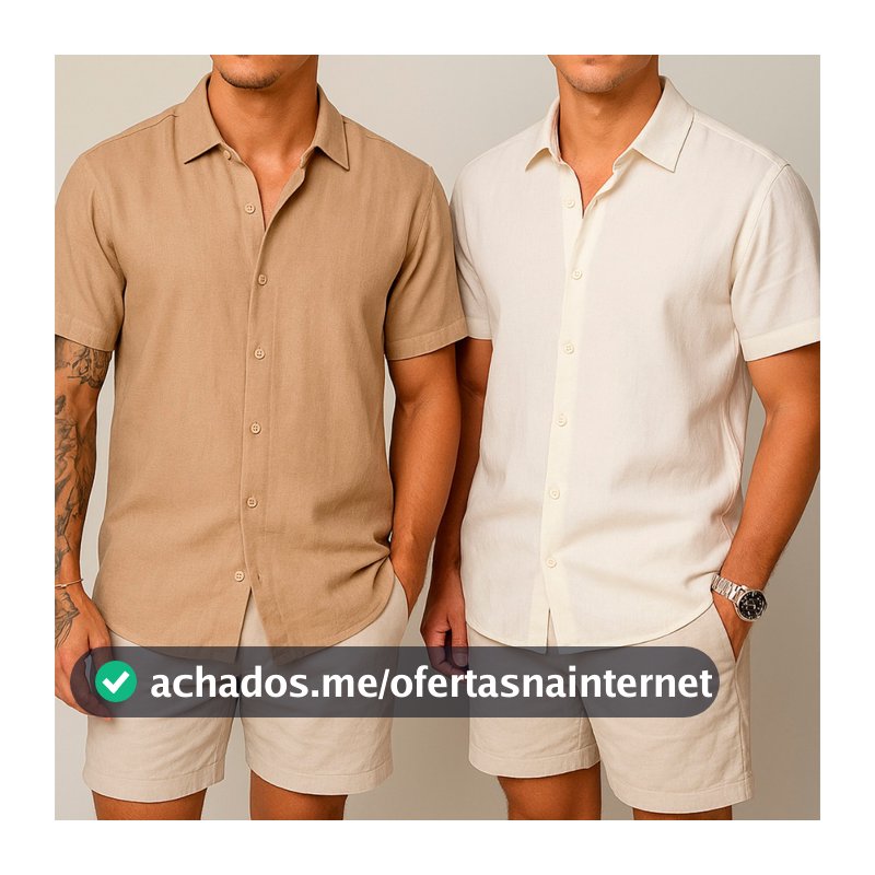 Kit 2 Camisas de linho Masculina para verão praia manga curta fresca moda