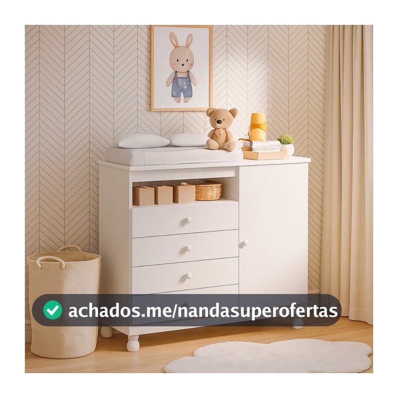 Cômoda Infantil 4 Gavetas com Porta Com Trocador a Corrediça Telescópica Pés Reguláveis
