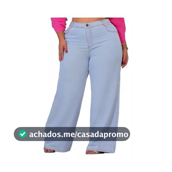 Calça Jeans Feminina Wide Leg Plus Size Retrô moda Blogueira