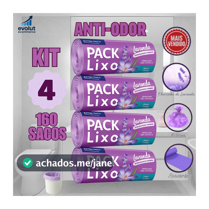 Kit 4 Rolos de Sacos de Lixo 10L – 160 Unidades | Neutraliza Odores | Ideal para Pia e Banheiro