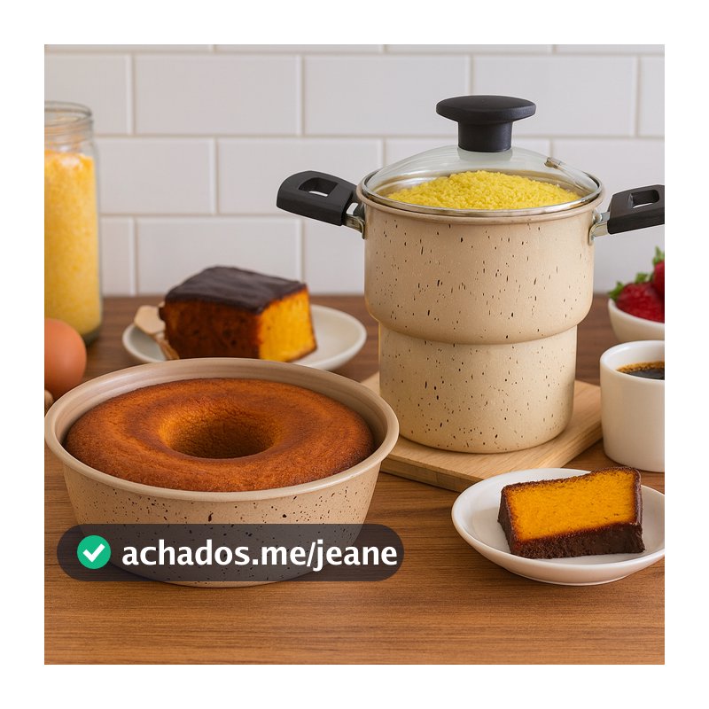 Kit café da manhã forma assadeira bolo redondo e cuscuzeira nordestina a vapor tampa de vidro