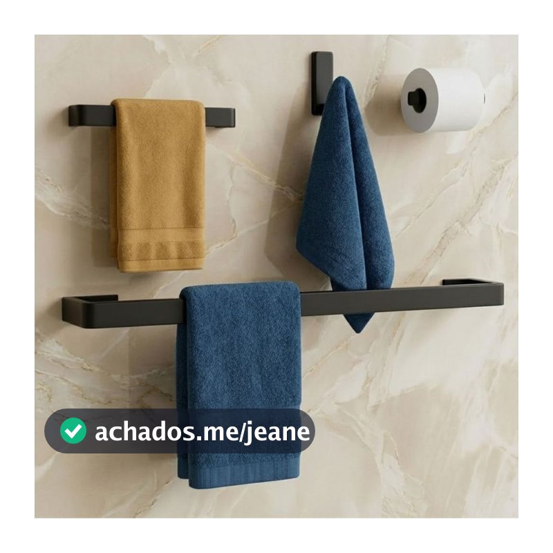 Kit 04 Peças Acessórios Para Banheiro Estilo Industrial  Preto Quadrado Luxo Decoração Moderna
