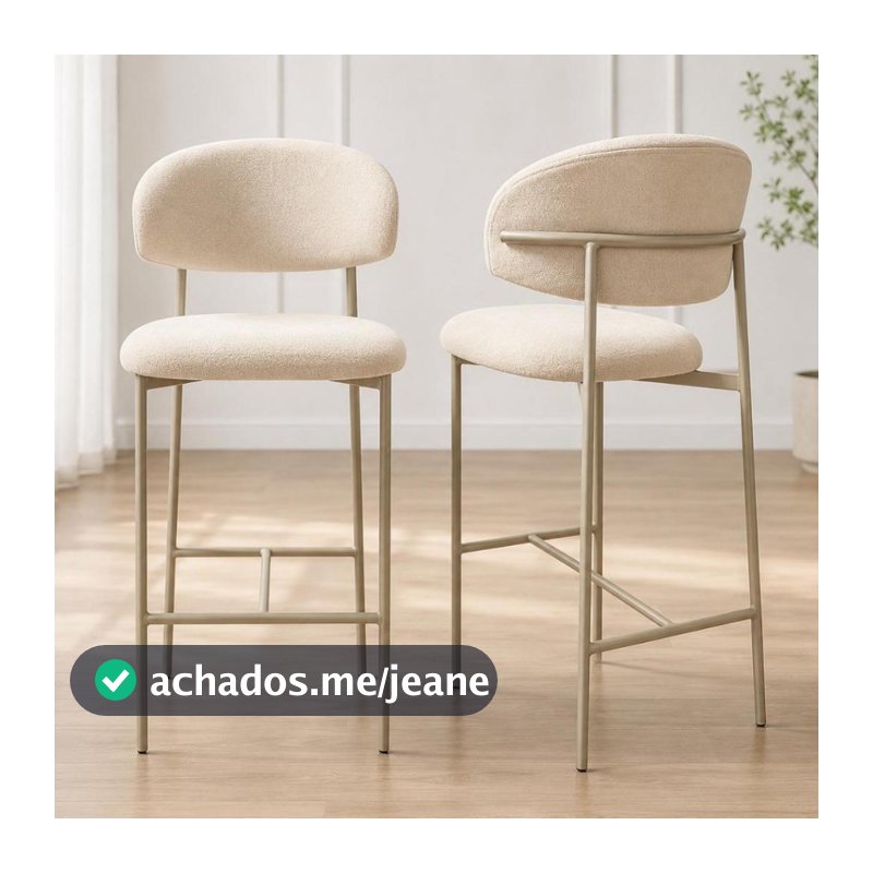 Banqueta Alta Elegante Moderna Área Gourmet em Bouclê Premium Aço Carbono Confortável para Bancada Alto Padrao Luxo