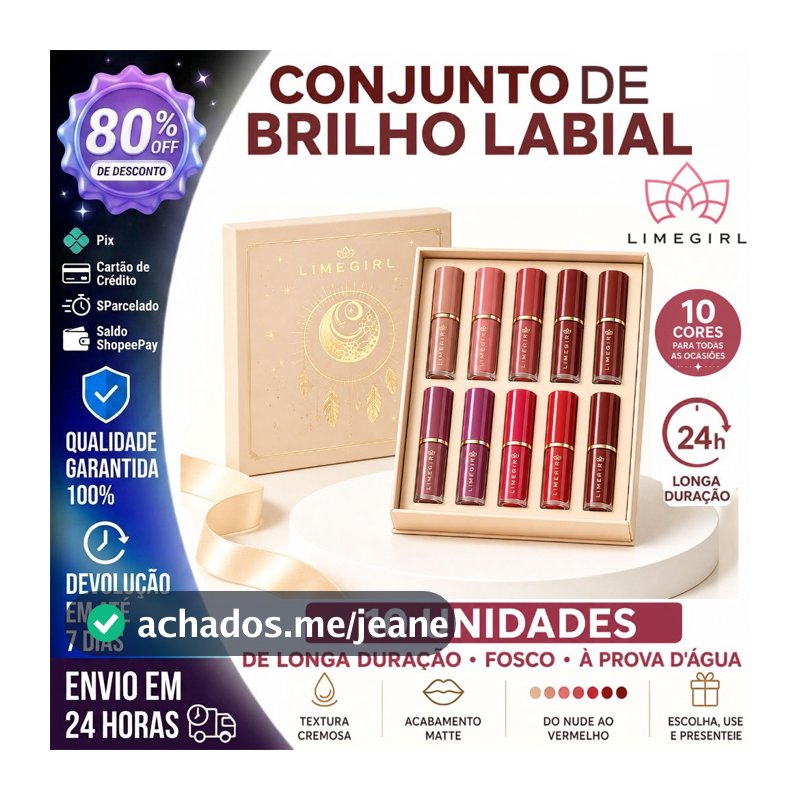 【LIMEGIRL】10 Unidades Conjunto De Brilho Labial De Longa Duração Fosco À Prova D'água
