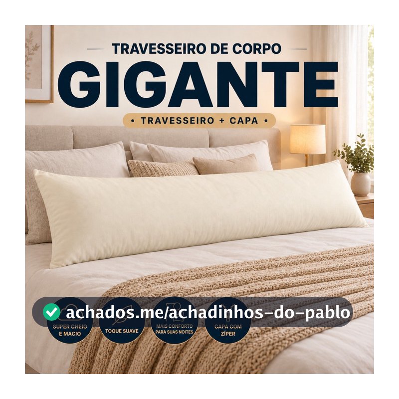 Travesseiro de Corpo Xuxão + Fronha Capa 400 Fios 1,35 X 0,45 com zíper Kit Refil Macio
