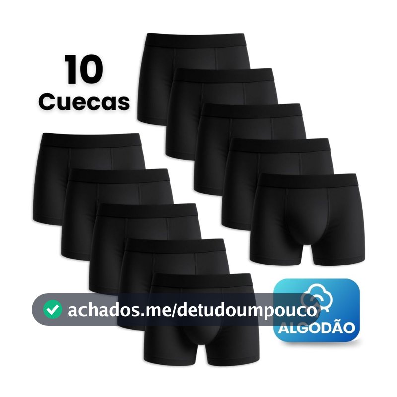 Kit 10 Cuecas Boxer Masculino Algodão Premium Pretas Confortáveis