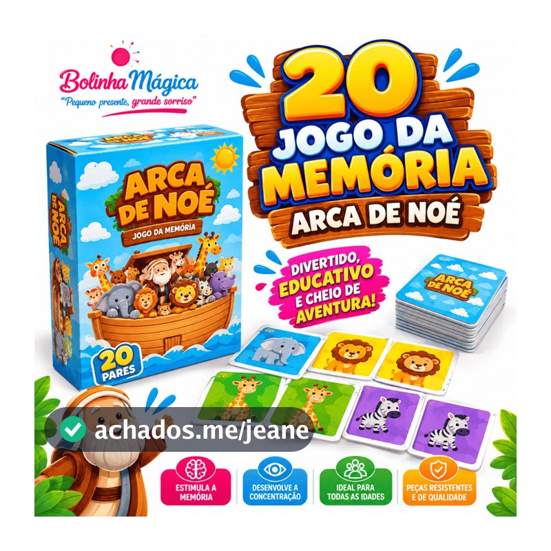 Kit 20 Jogos da Memória Arca de Noé Cartas Ilustrada Didática Brinquedo Dia das Criança Lembrancinha