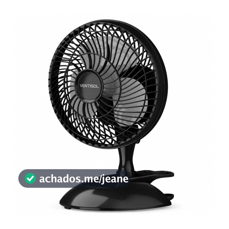 Mini Ventilador Mesa Portátil 20cm 127V ou 220V 3 pás Ventisol Black Turbo Base Removível Ventilação