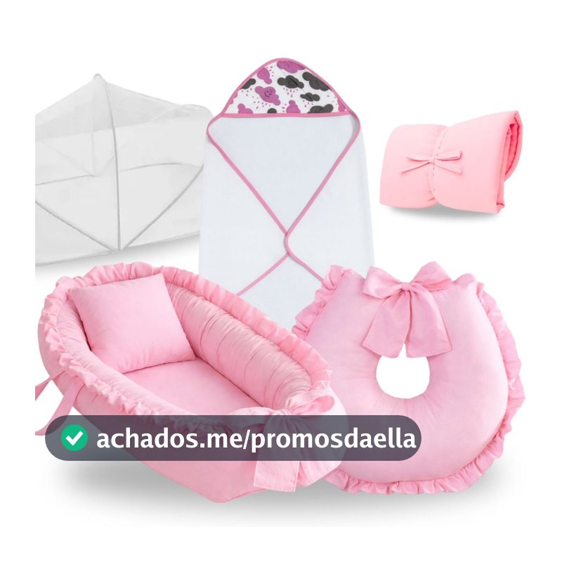 Ninho Redutor de Berço Para Bebe Menina Rosa Almofada Amamentação Toalha Banho Trocador Kit Enxoval
