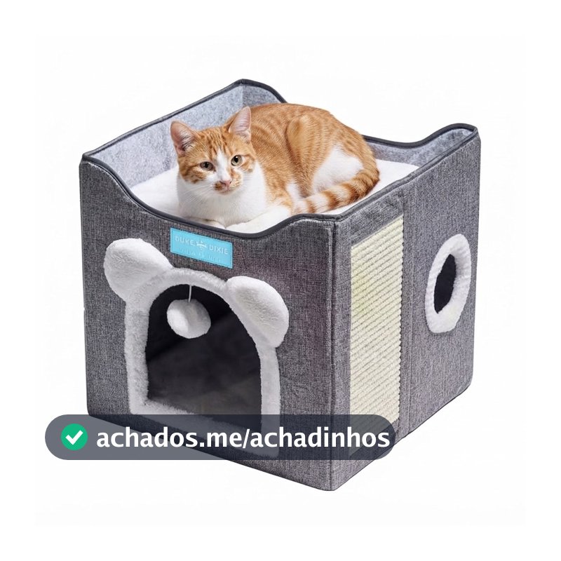 Cama para Gatos com 2 Andares Dobrável Casinha com Arranhador Pet Caminha Dobrável Toca Lavavel