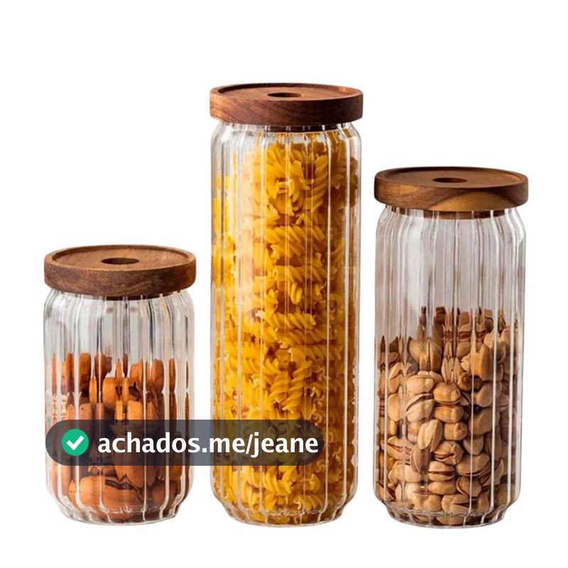Kit Potes Cozinha Com Tampa Hermética Acácia 800l 1100l 1400l Porta Alimento Grão Café Macarrão