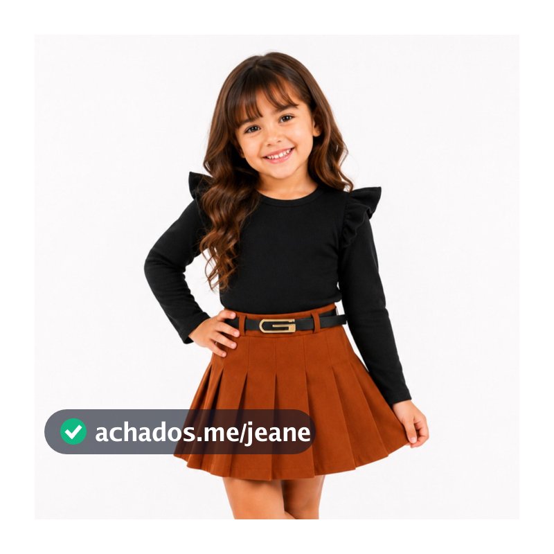 KIT 3 PEÇAS Conjunto infantil blusa manga longa + short saia com cinto Menina tamanhos 4,6,8,10,12
