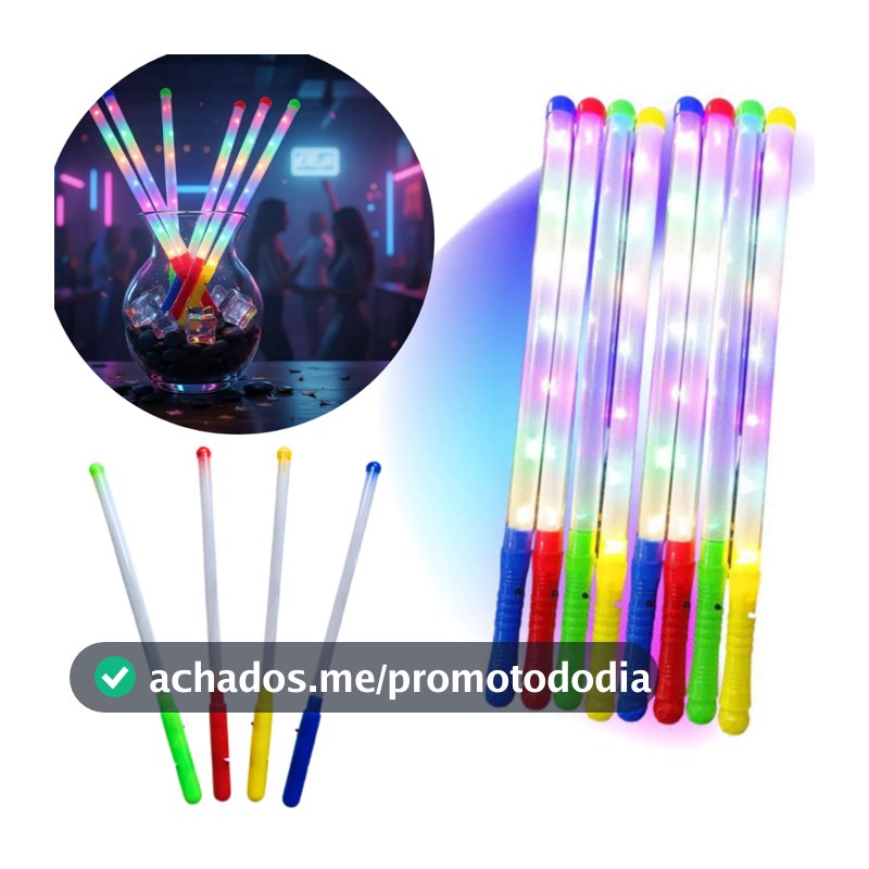 KIT Bastão de Led Luz Neon Varinha Plástico Pisca Formaturas Festas