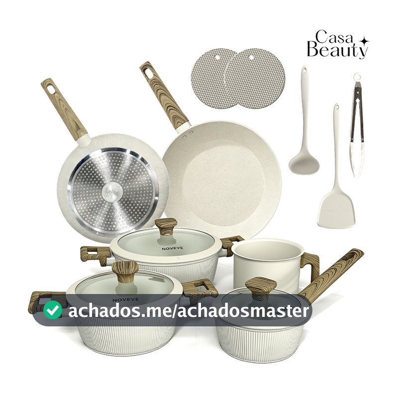 Kit Panelas Antiaderentes 13 Peças Cor Branco – Cozinha Elegante com Alta Qualidade-CASA BEAUTY