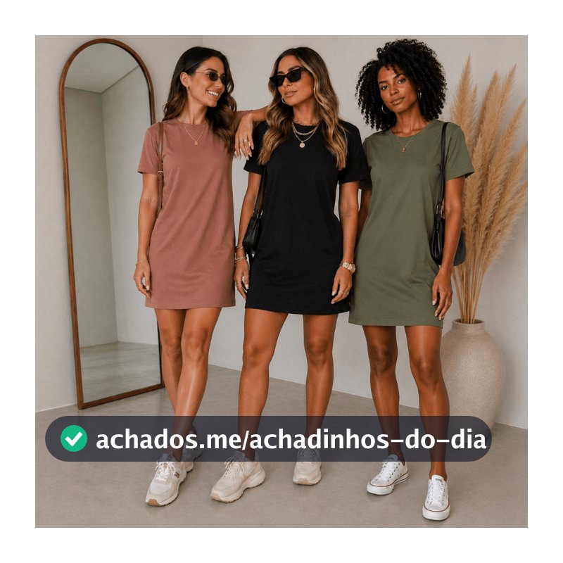 Vestido Feminino do Tamanho P ao GG 100% Algodão | Vestido Preto Camisetão Preto Confortável para o Verão