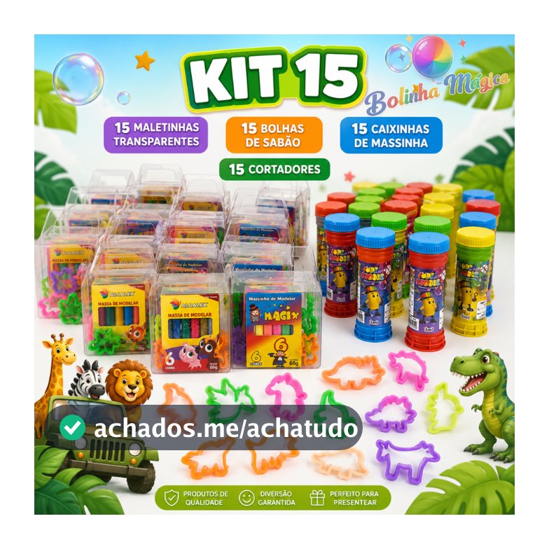 Kit 15 (Maletinha + Bolha Sabao+ Cortadores Forminha+ Massinha Modelar) Infantil Prenda Lembracinha