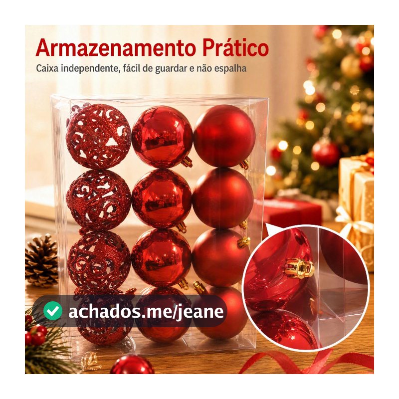 Kit 12 Bolas de Natal Vermelha e Dourada 8cm Enfeite Árvore Decoração Natalina Luxo