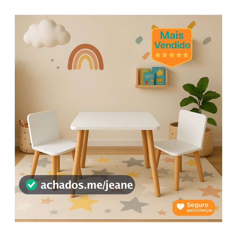 Mesa Infantil com Cadeira em MDF 60x60 Ideal para Atividades, Estudos e Brincadeiras Móveis Casa