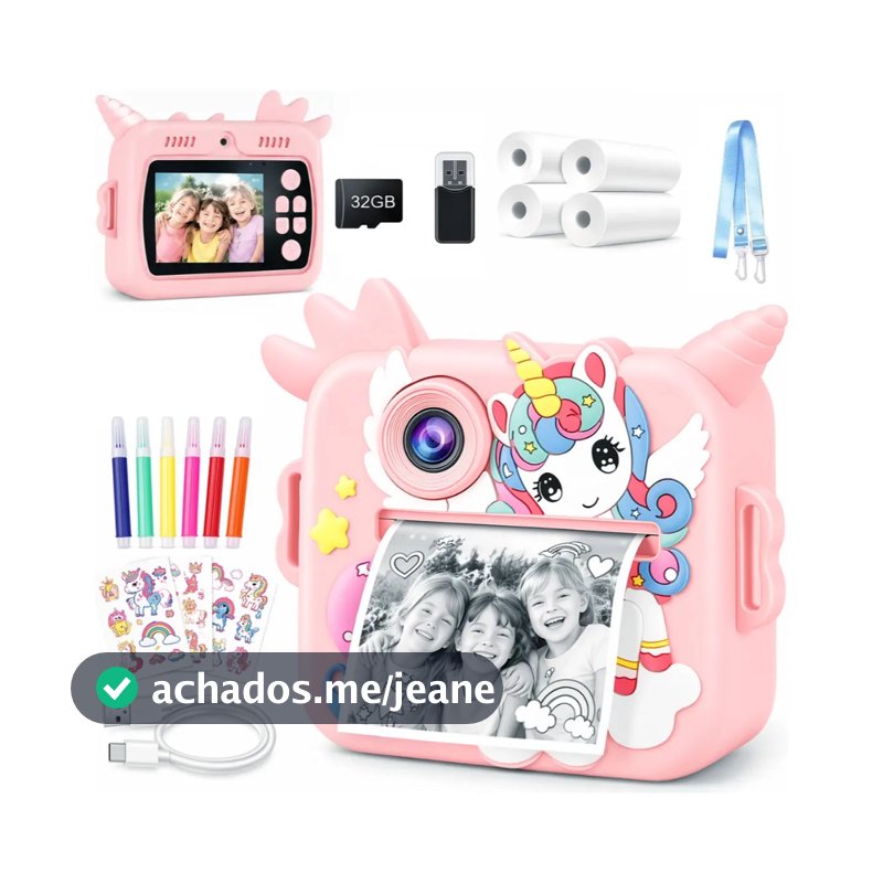Câmera Infantil Impressão Instantânea Colorido Com Sd 32gb