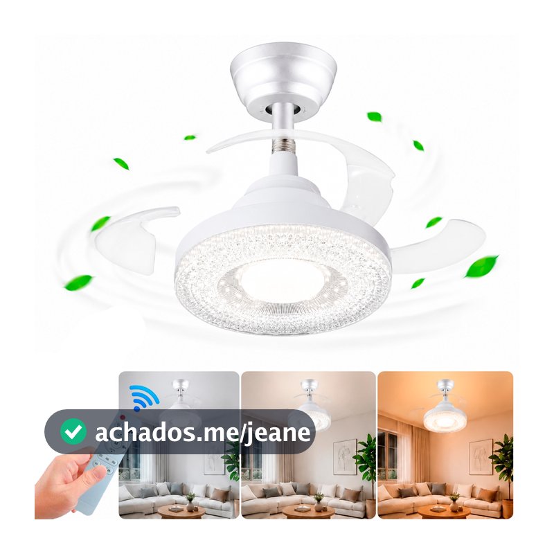 Ventilador Lâmpada De Teto LED Silencioso C/ Controle Remoto 3 Hélices Bivolt E27 120W
