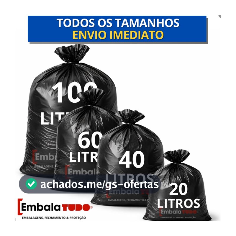 Saco De Lixo 100 Unidades 100L - 60L - 40L - 20L- Preto resistente