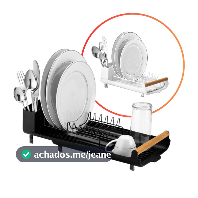 Escorredor de Louca Pratos Talheres Pia Cozinha Bandeja Retratil Slim Compacto Eco Design Preto