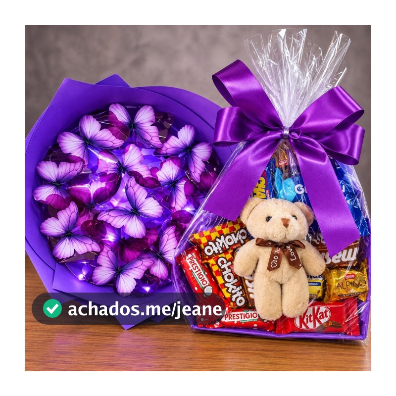 Cesta coração 14 bombons urso chaveiro+mini buquê 15 borboletas pronto para presentear(envio rápido)