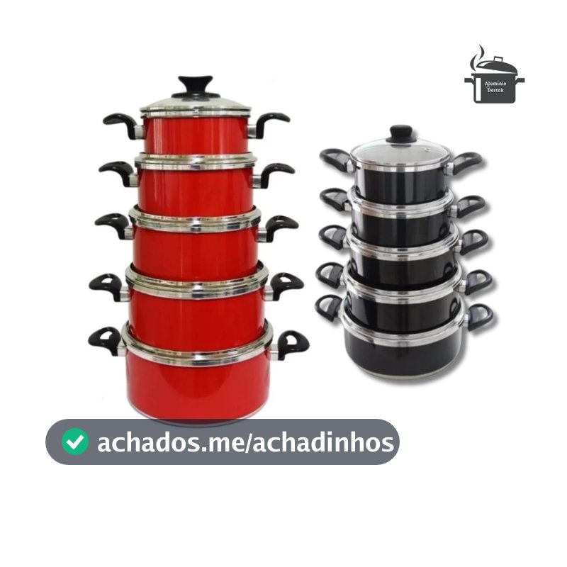 Jogo de Panelas 5 Peças Kit de Panelas - Feito Para Durar Preto e Vermelho