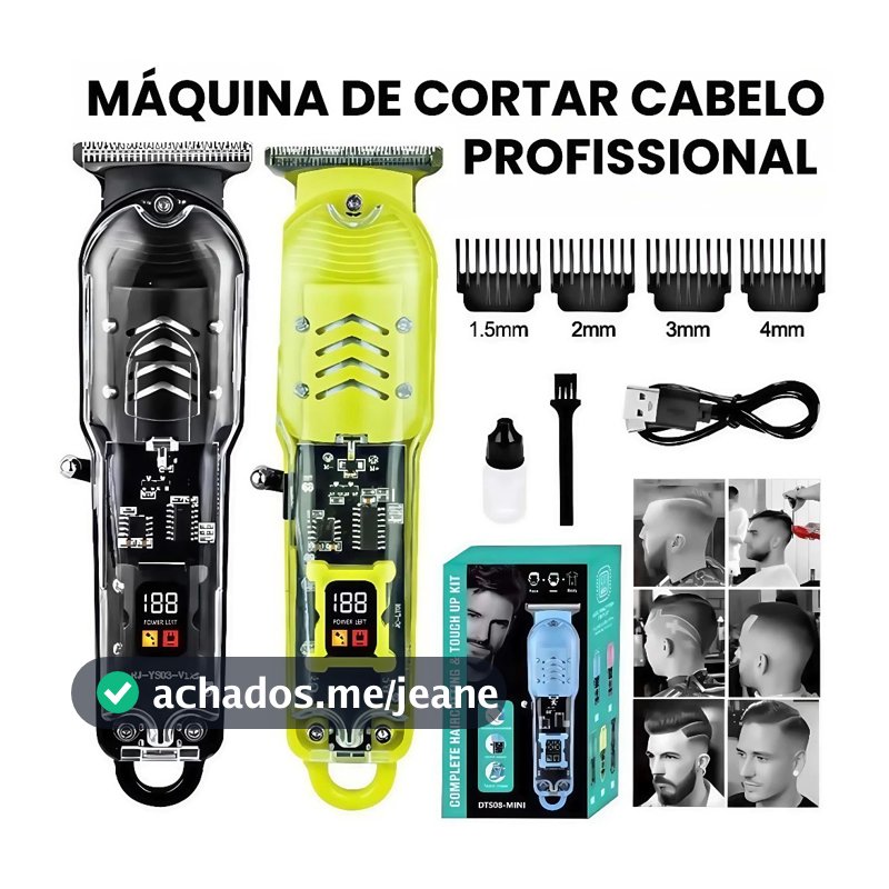 Maquina De Cortar Cabelo Profissional Smart LCD Barbeador Eletrico Transparente Sem Fio Para Homens