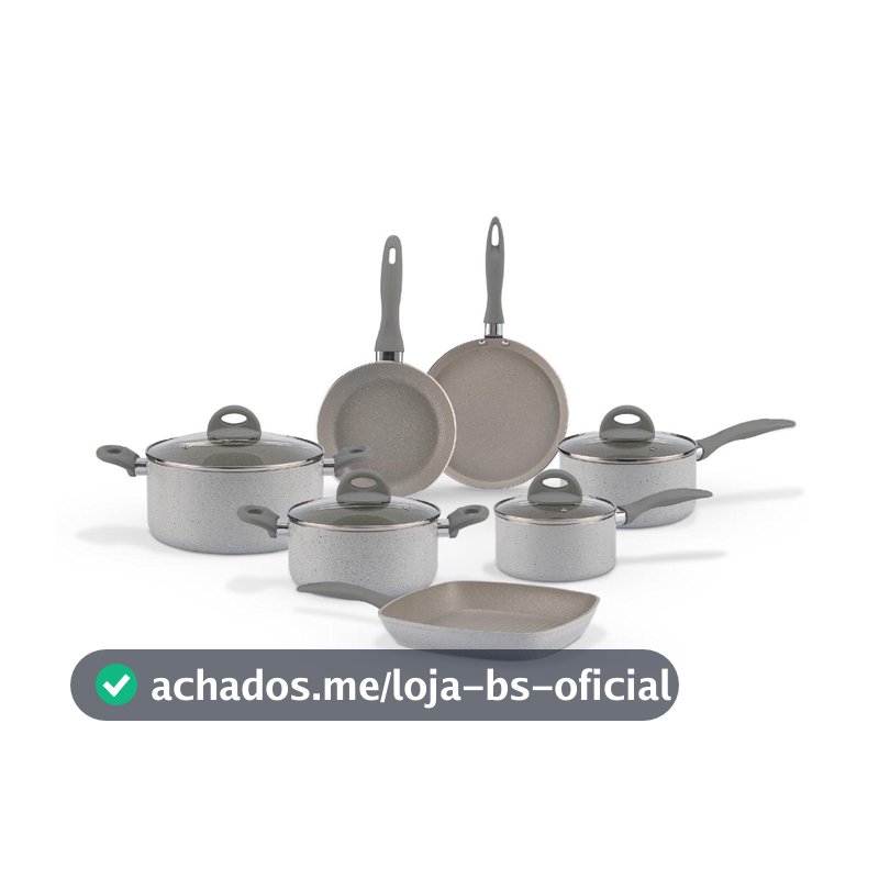 Jogo de Panelas Brinox Antiaderente Ceramic Life - Marble Blend com Indução - Cinza Claro