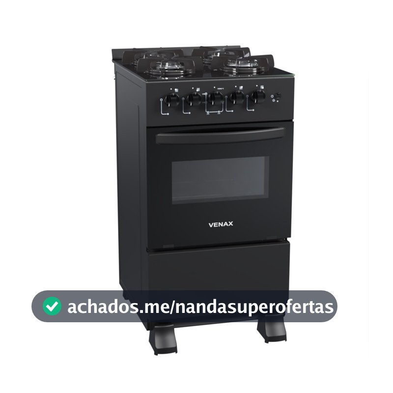 Fogão 4 Bocas Venax Picasso Line Mesa de Vidro Preto Bivolt