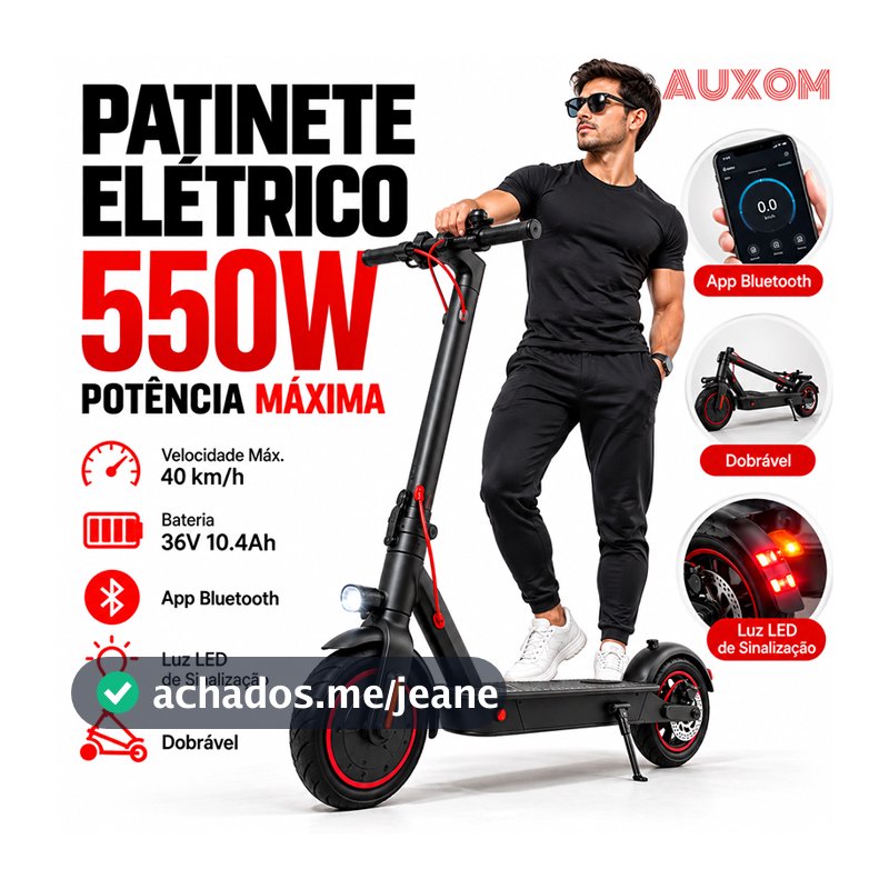 AUXOM Patinete Elétrico Scooter 550W Dobrável com App Bluetooth e Luz LED de Sinalização
