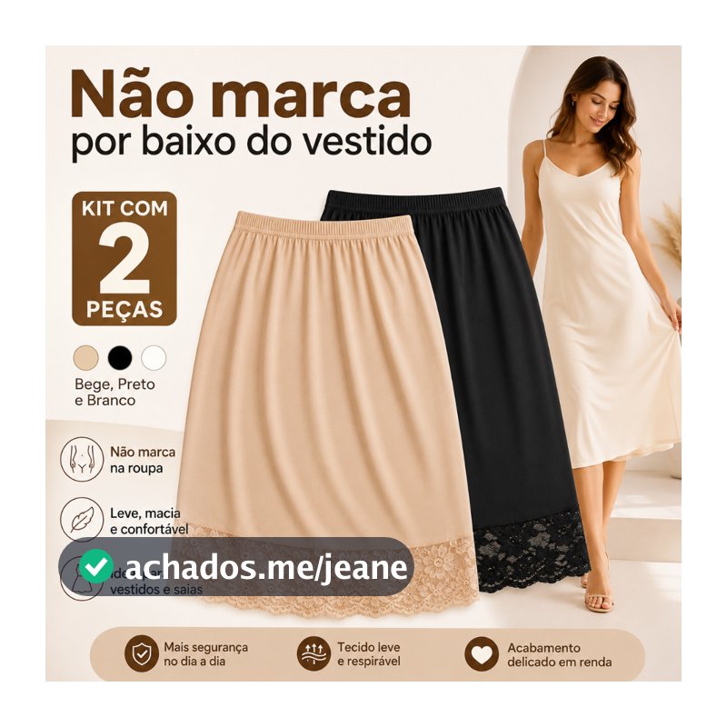 Kit 2 Saias Anágua Femininas Saiote Segunda Pele para Usar por Baixo de Vestidos e Saias