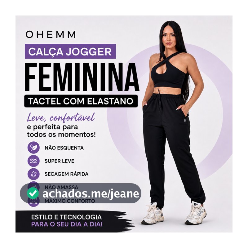 Calça Feminina Jogger Em Tactel Com Elastano Bolsos E Cordão