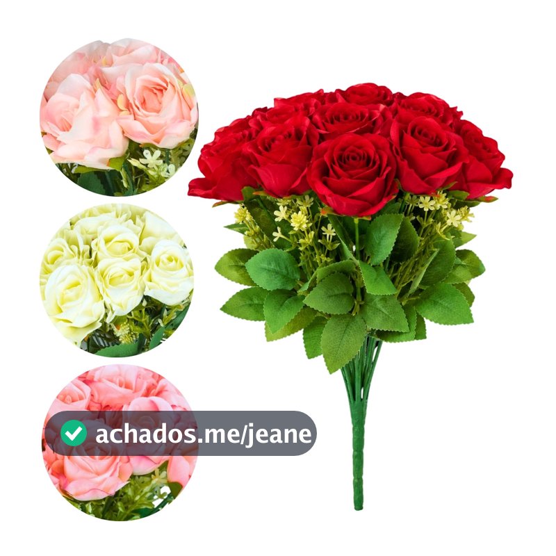 Kit 24 Botões Flores Rosas Buquê Arranjo Folhagem Artificiais Para Decoração - Castela