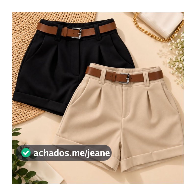 Short Feminino Alfaiataria Social com Cinto Cintura Alta PROMOÇÃO