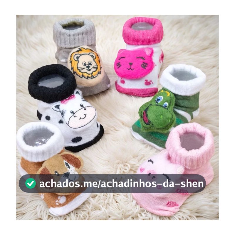 Kit 4 Pares de Meias Infantil de Ursinhos 3D para Bebe, Enxoval, Maternidade, Recém nascido